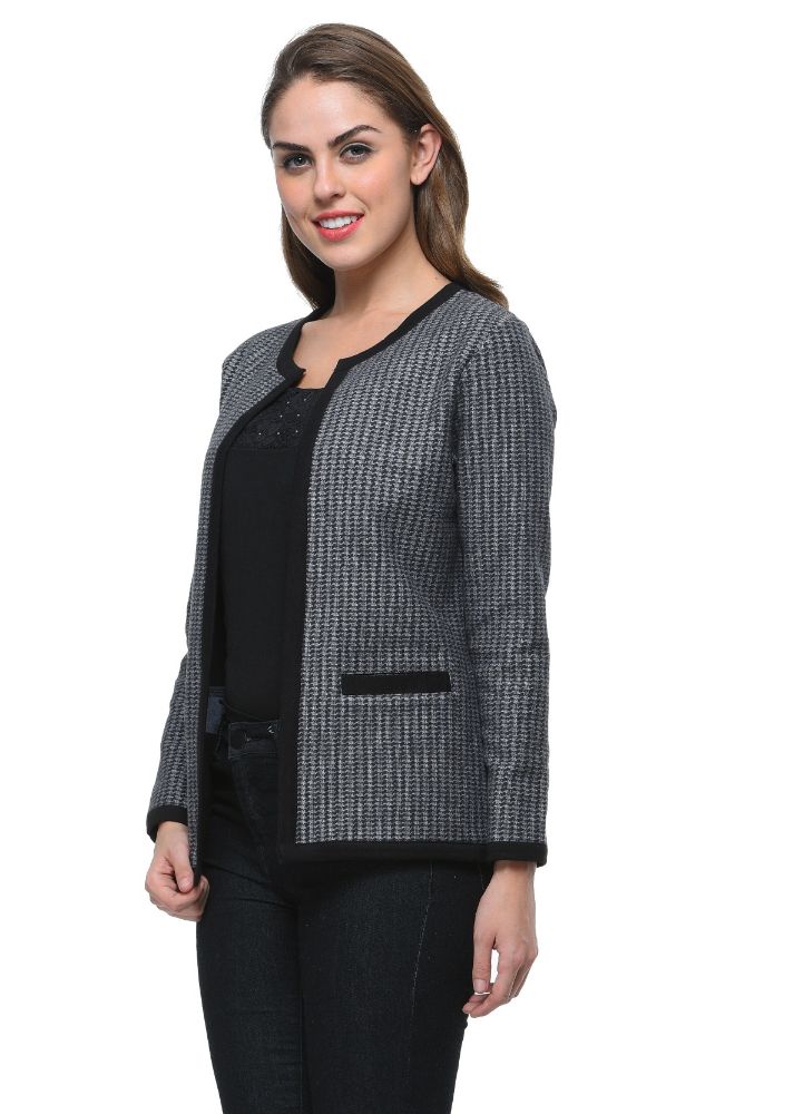 Picture of Frenchtrendz Cotton Spandex Grey White Fullsleeve Jacket
