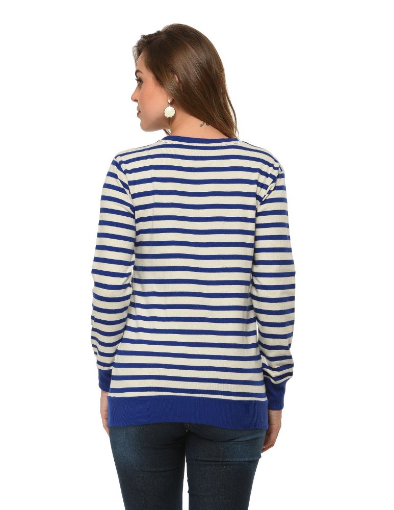 Picture of Frenchtrendz Cotton Ink Blue White Round Neck Full Sleeve Sweatshirt