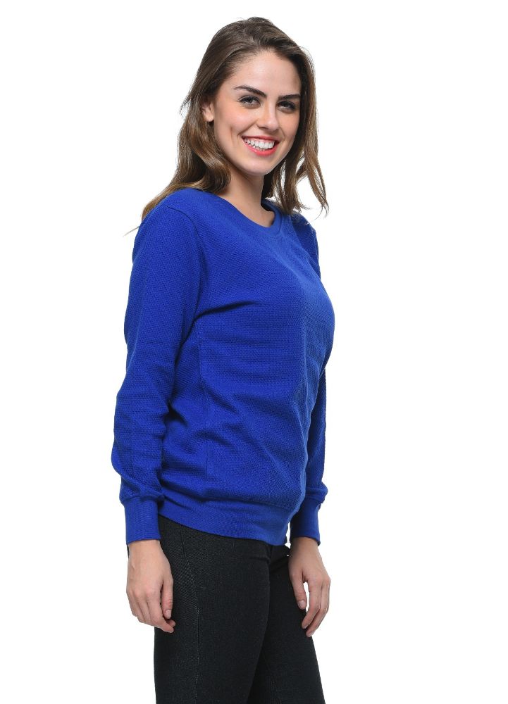Picture of Frenchtrendz Cotton Fleece Ink Blue Round Neck Full Sleeve Sweatshirt