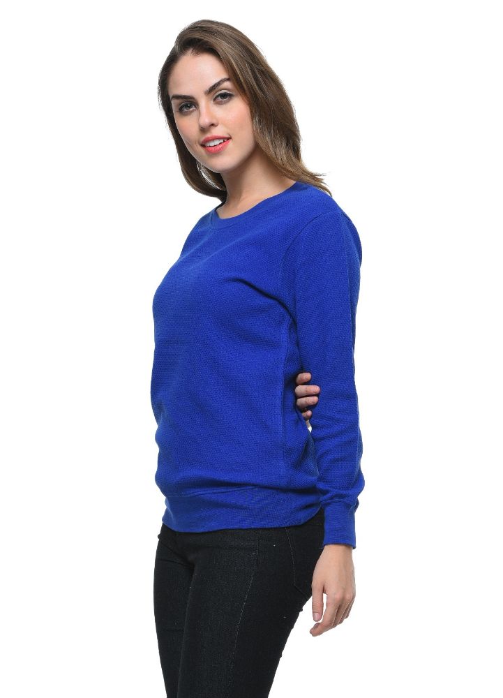 Picture of Frenchtrendz Cotton Fleece Ink Blue Round Neck Full Sleeve Sweatshirt