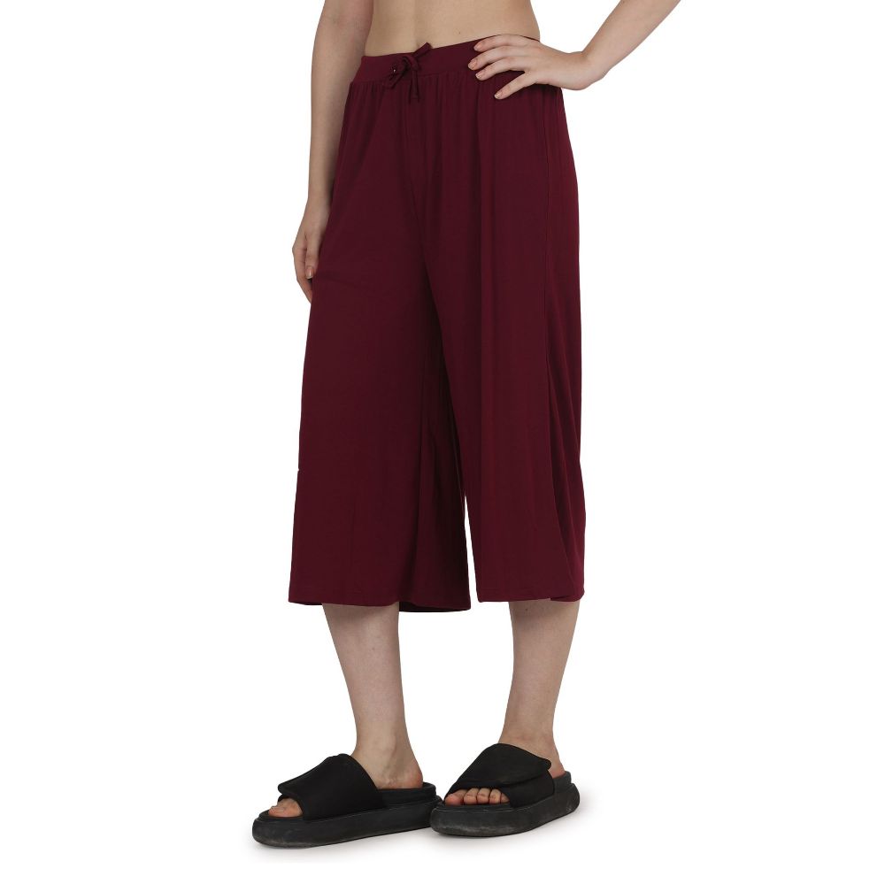 Picture of Frenchtrendz Poly Viscose Dark Maroon Short Palazzo