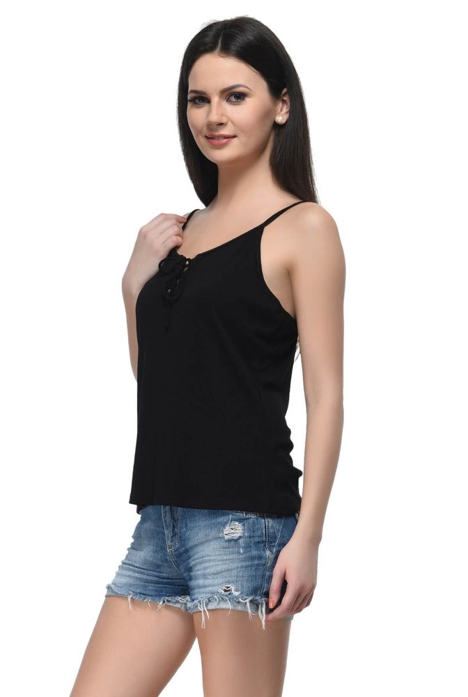 Picture of Frenchtrendz Rib Viscose Black Drawstring Camisole