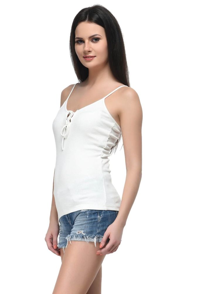 Picture of Frenchtrendz Rib Viscose White Drawstring Camisole