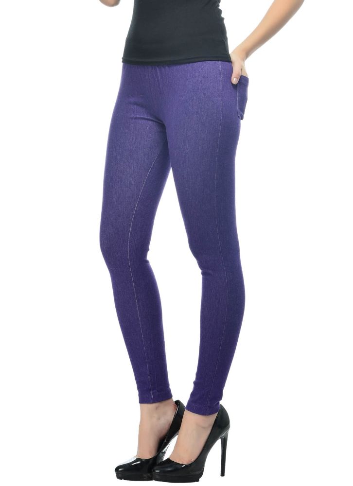 Picture of Frenchtrendz Cotton Modal Spandex Purple With Back Pocket Jeggings
