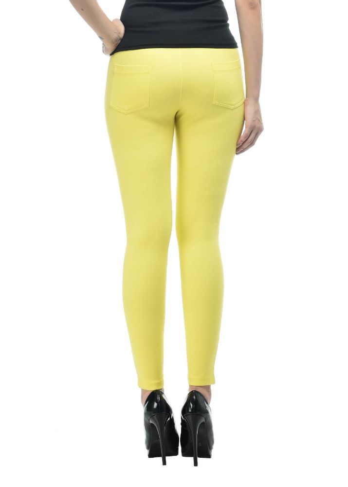 Picture of Frenchtrendz Cotton Modal Spandex Yellow With Back Pocket Jeggings