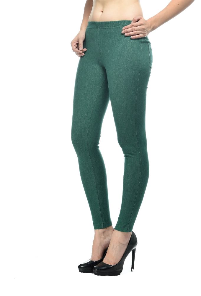 Picture of Frenchtrendz Cotton Modal Spandex Green With Back Pocket Jeggings