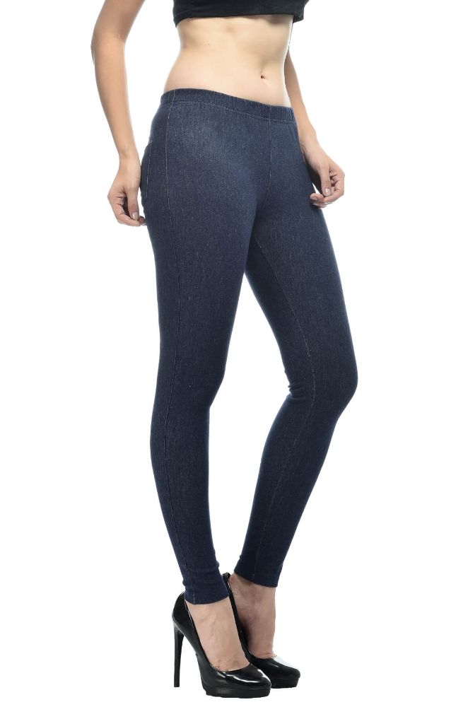 Picture of Frenchtrendz Cotton Modal Spandex Indigo Blue With Back Pocket Jeggings