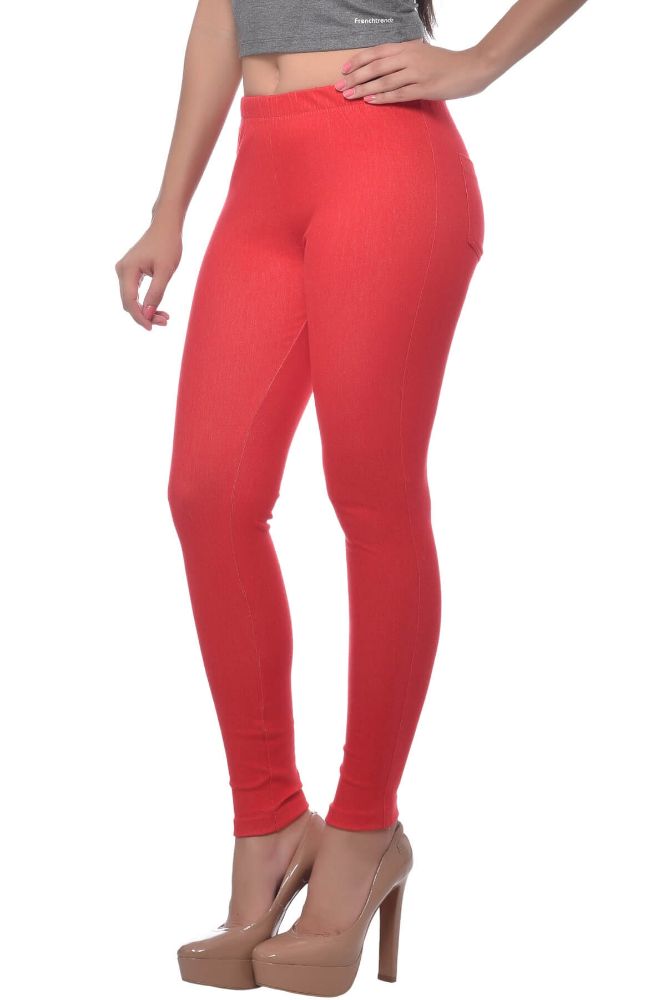 Picture of Frenchtrendz Cotton Modal Spandex Red With Back Pocket Jeggings