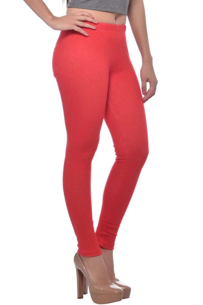 Picture of Frenchtrendz Cotton Modal Spandex Red With Back Pocket Jeggings