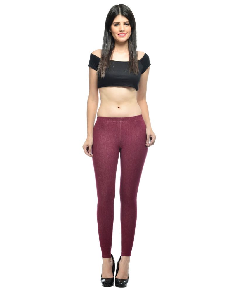 Picture of Frenchtrendz Cotton Modal Spandex Plum With Back Pocket Jeggings