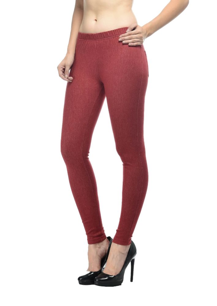 Picture of Frenchtrendz Cotton Modal Spandex Dark Maroon With Back Pocket Jeggings