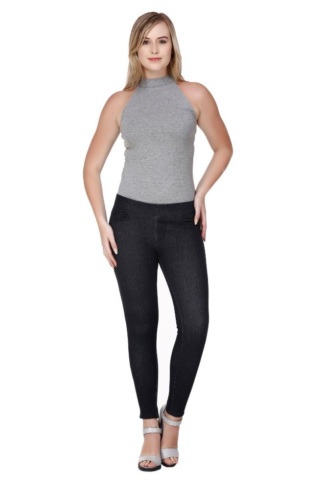 Picture of Frenchtrendz cotton viscose Spandex Black Jeggings