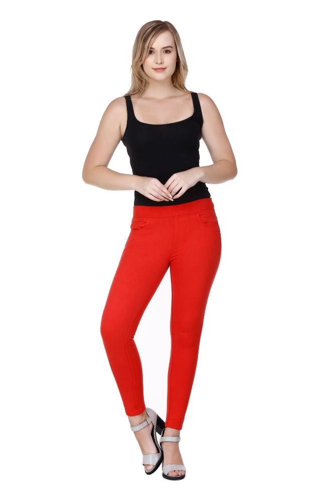 Picture of Frenchtrendz Cotton Viscose Spandex Red Jeggings