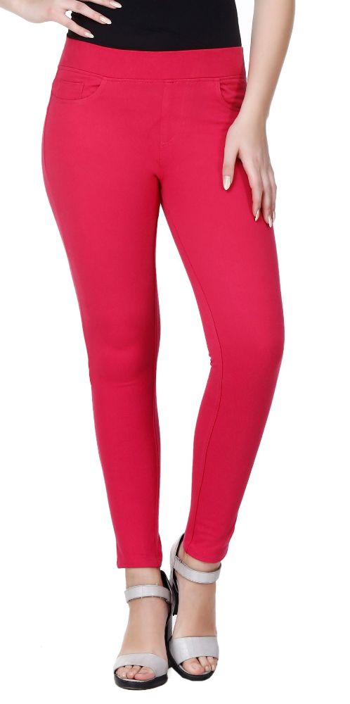 Picture of Frenchtrendz Cotton Viscose Spandex Pink Jeggings