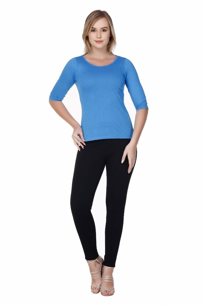 Picture of Frenchtrendz Viscose Royal Blue Bateu Neck 3/4 Sleeve Top