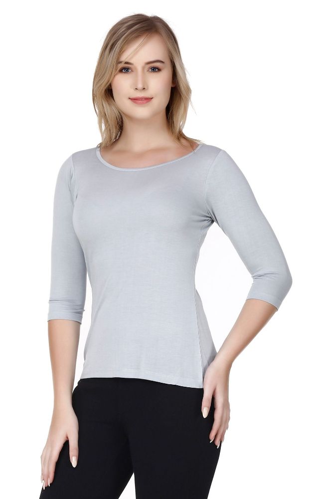 Picture of Frenchtrendz Viscose Slate Bateu Neck 3/4 Sleeve Top