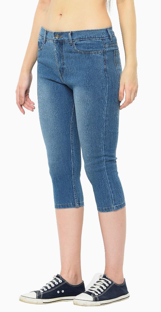Picture of Frenchtrendz Cotton Viscose Spandex Indigo Wash Jeans Capri