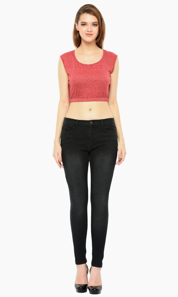 Picture of Frenchtrendz Cotton Viscose Spandex Black Jeans With Zip & Button