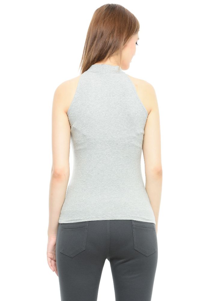 Picture of Frenchtrendz Cotton Spandex Grey Halter Neck Sleeveless Top