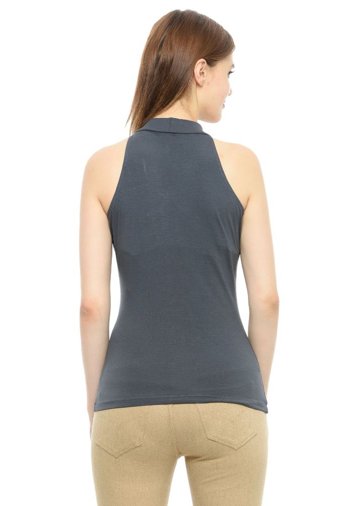 Picture of Frenchtrendz Cotton Spandex Slate Halter Neck Sleeveless Top