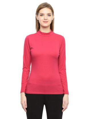 Picture of Frenchtrendz Cotton Spandex Fuchsia Pink mock neck Full Sleeve Top