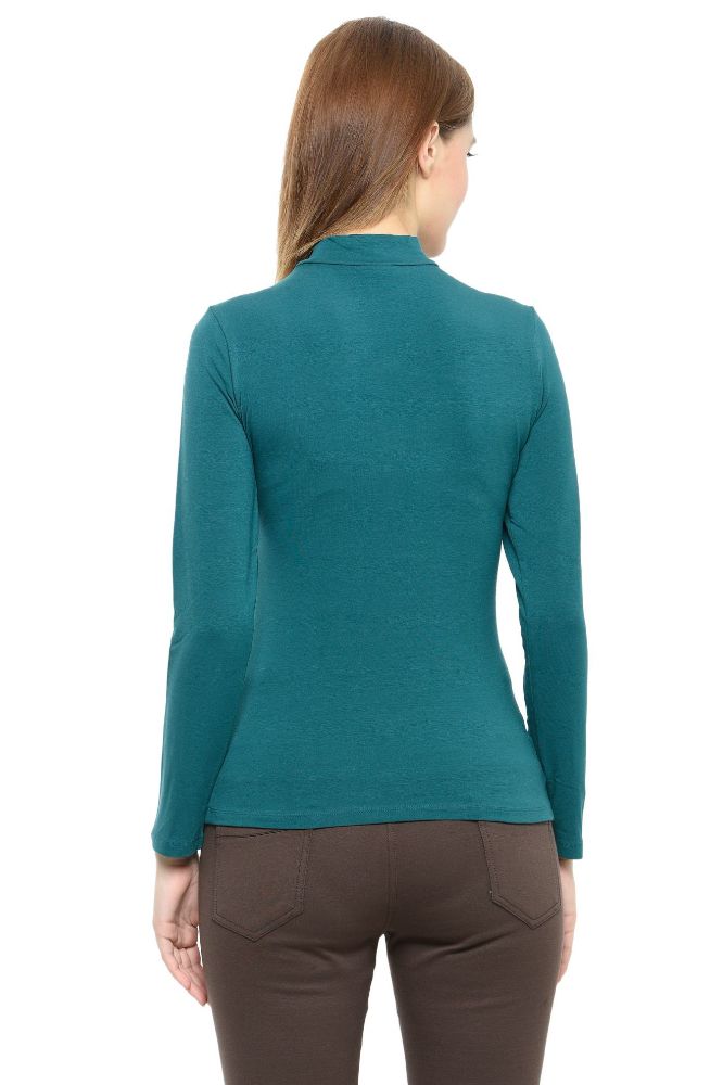 Picture of Frenchtrendz Cotton Spandex Teal Green mock neck Full Sleeve Top