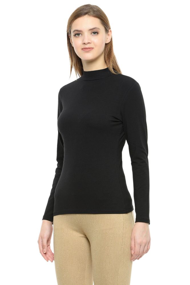 Picture of Frenchtrendz Cotton Spandex Black mock neck Full Sleeve Top