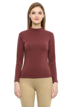 Picture of Frenchtrendz Cotton Spandex Brown mock neck Full Sleeve Top