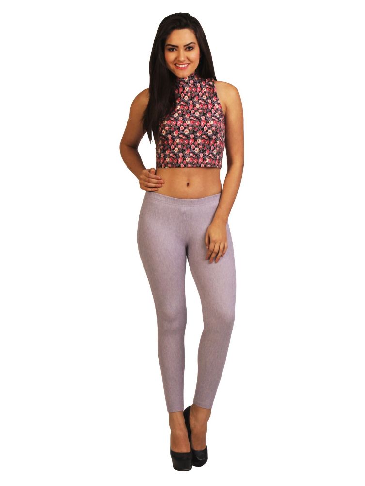 Picture of Frenchtrendz Cotton Modal Spandex Light Purple Gather Belt With Back Pocket Jeggings