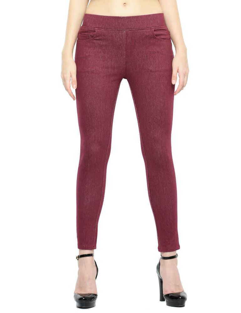 Picture of Frenchtrendz cotton viscose Spandex Dk Maroon Jeggings