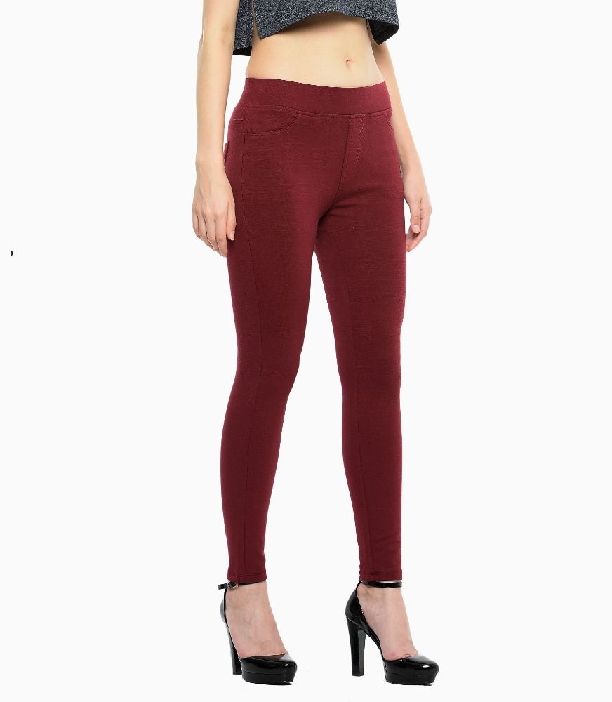 Picture of Frenchtrendz Cotton Poly Spandex  Maroon Jeggings