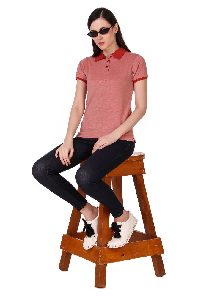 Picture of Frenchtrendz Cotton Spandex Rust Half Sleeve Polo T-Shirt