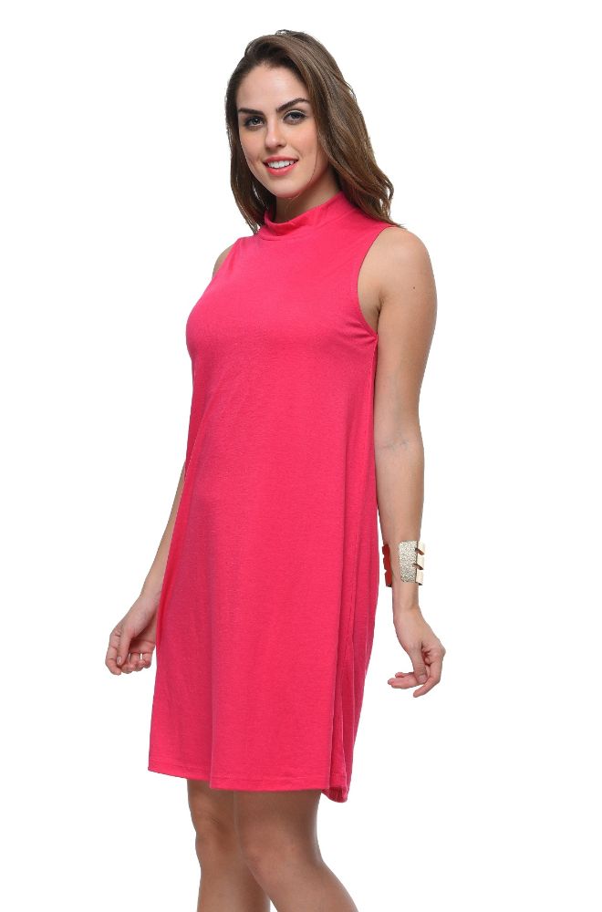 Picture of Frenchtrendz Poly Viscose Swe Pink Mock Neck Bodycon Sleeveless Dress