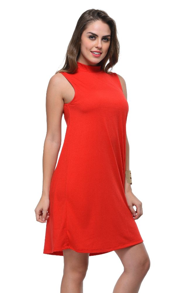 Picture of Frenchtrendz Poly Viscose Red Mock Neck Bodycon Sleeveless Dress