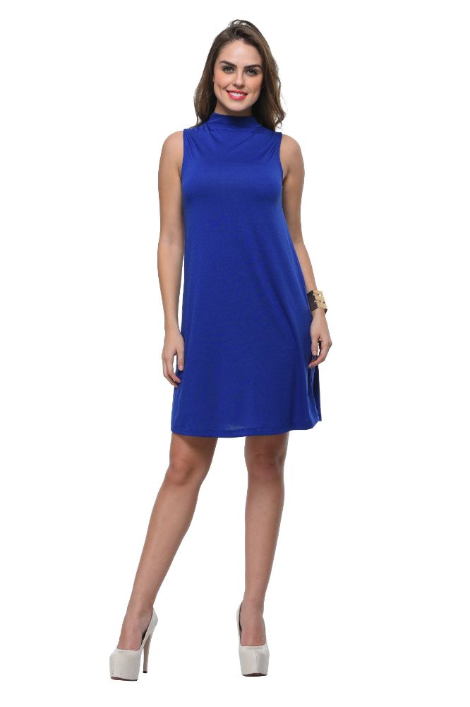 Picture of Frenchtrendz Poly Viscose Ink Blue Mock Neck Bodycon Sleeveless Dress