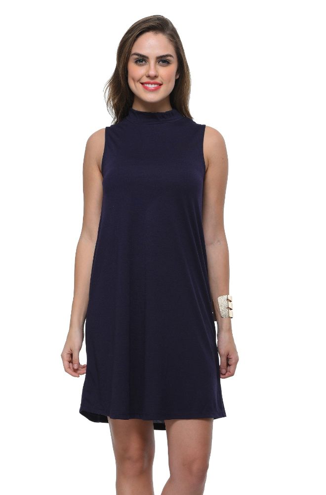 Picture of Frenchtrendz Poly Viscose Navy Mock Neck Bodycon Sleeveless Dress