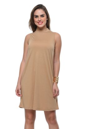 Picture of Frenchtrendz Poly Viscose Beige Mock Neck Bodycon Sleeveless Dress