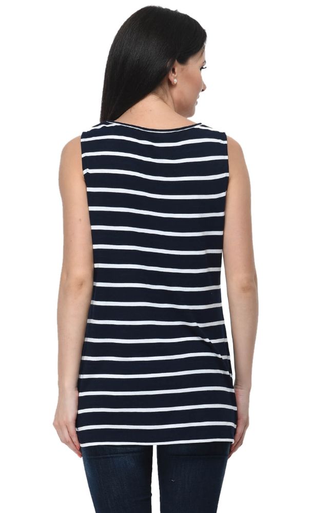 Picture of Frenchtrendz Viscose Navy White Sleevelss Long Tops