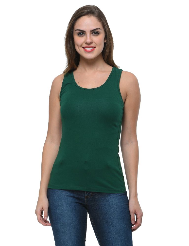 Picture of Frenchtrendz Cotton Spandex Dark Green Medium Length Tank Top