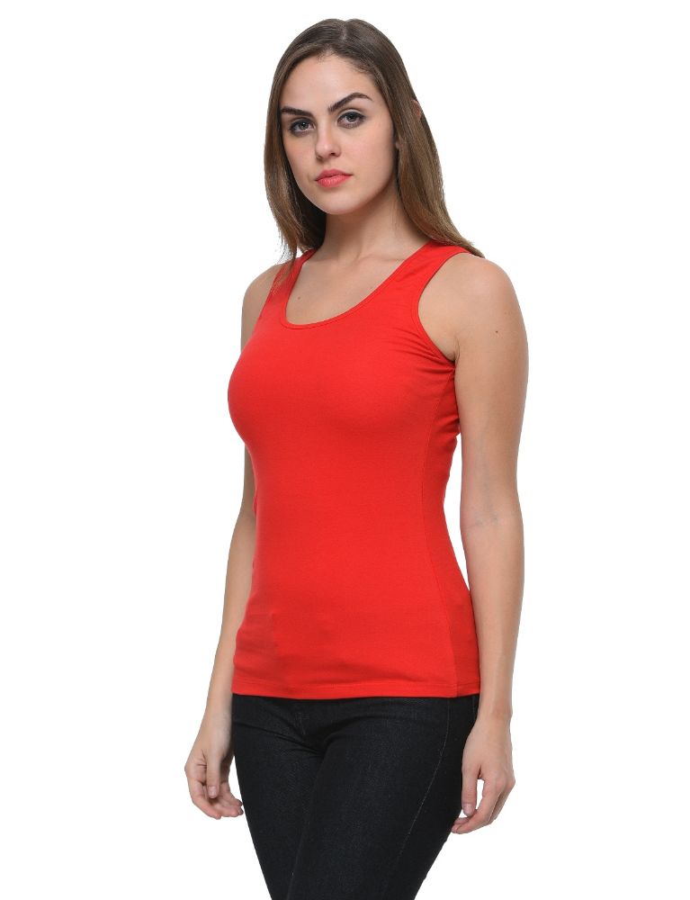 Picture of Frenchtrendz Cotton Spandex Red Medium Length Tank Top
