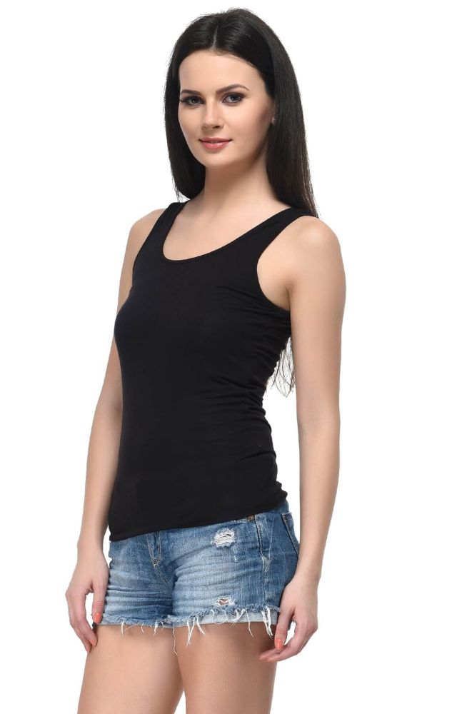 Picture of Frenchtrendz Viscose Spandex Black Medium Length Tank Top