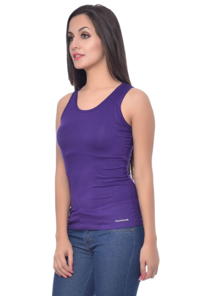 Picture of Frenchtrendz Viscose Spandex Purple Medium Length Tank Top