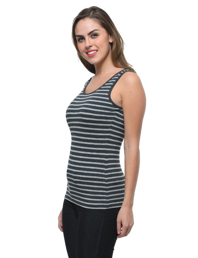 Picture of Frenchtrendz Viscose Spandex Charcoal Light Grey Medium Length Tank Top