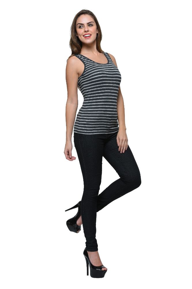 Picture of Frenchtrendz Viscose Spandex Charcoal Light Grey Medium Length Tank Top