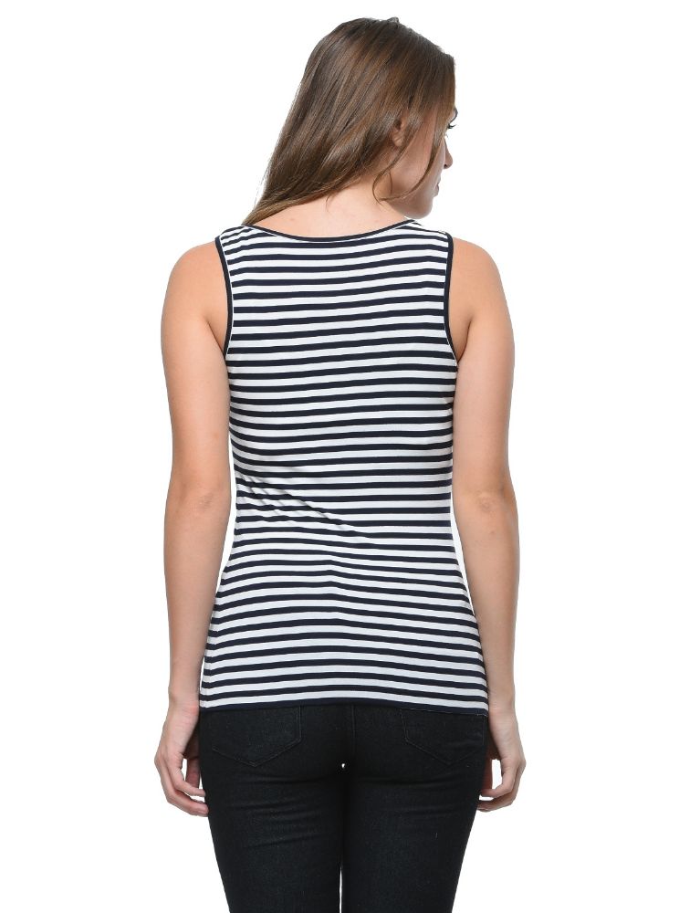 Picture of Frenchtrendz Viscose Spandex White Navy Medium Length Tank Top