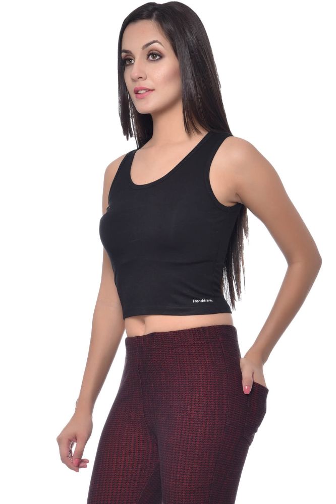 Picture of Frenchtrendz Viscose Spandex Black Crop Top