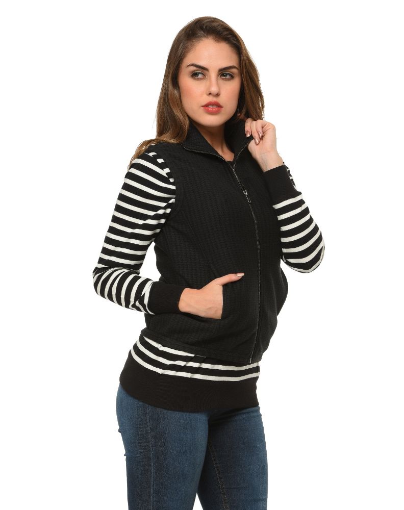 Picture of Frenchtrendz Cotton Spandex  jacquard Black Grey  Sleeveless Jacket