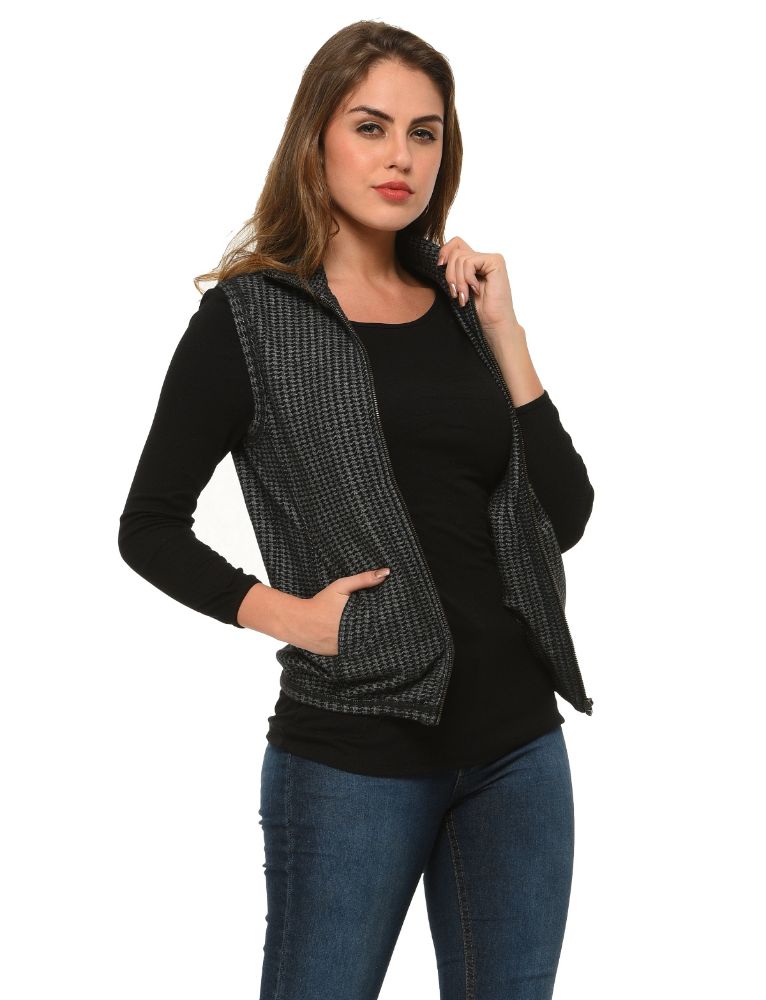 Picture of Frenchtrendz Cotton Spandex Black White Sleeveless Jacket