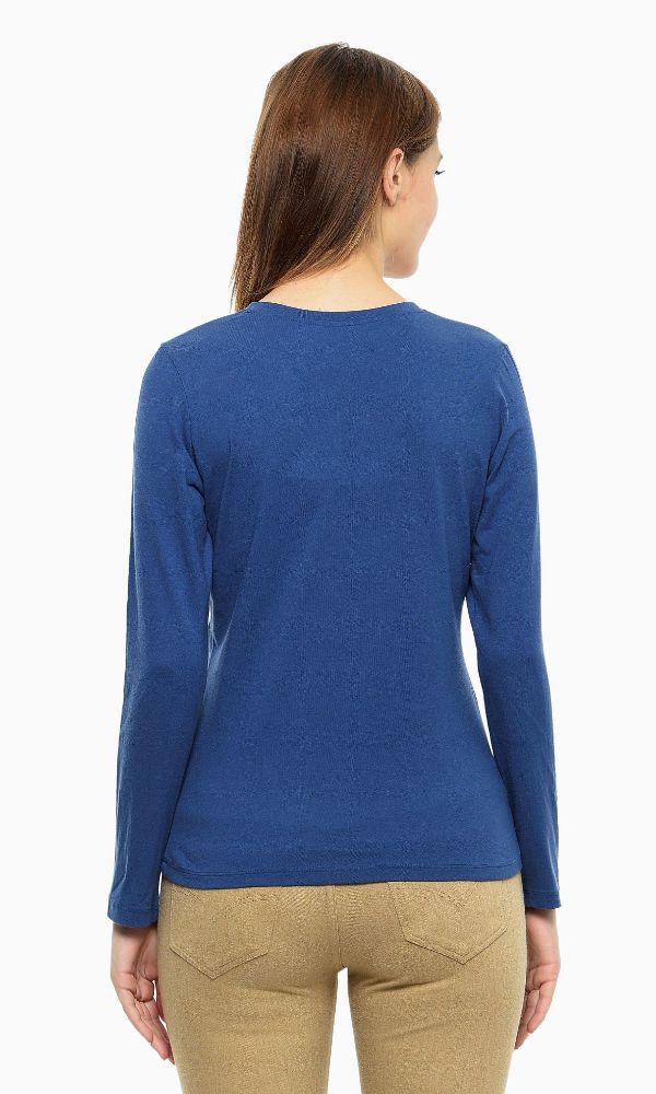 Picture of Frenchtrendz Single Jersey Blue v-neck  Embroidery &Printed Top