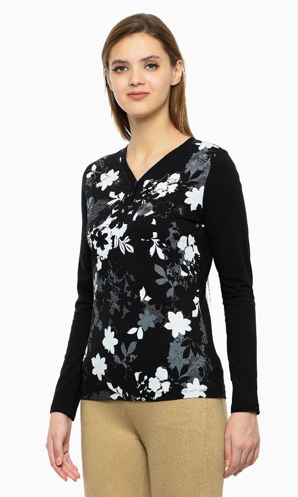 Picture of Frenchtrendz Single Jersey Black Embroidery Print Top